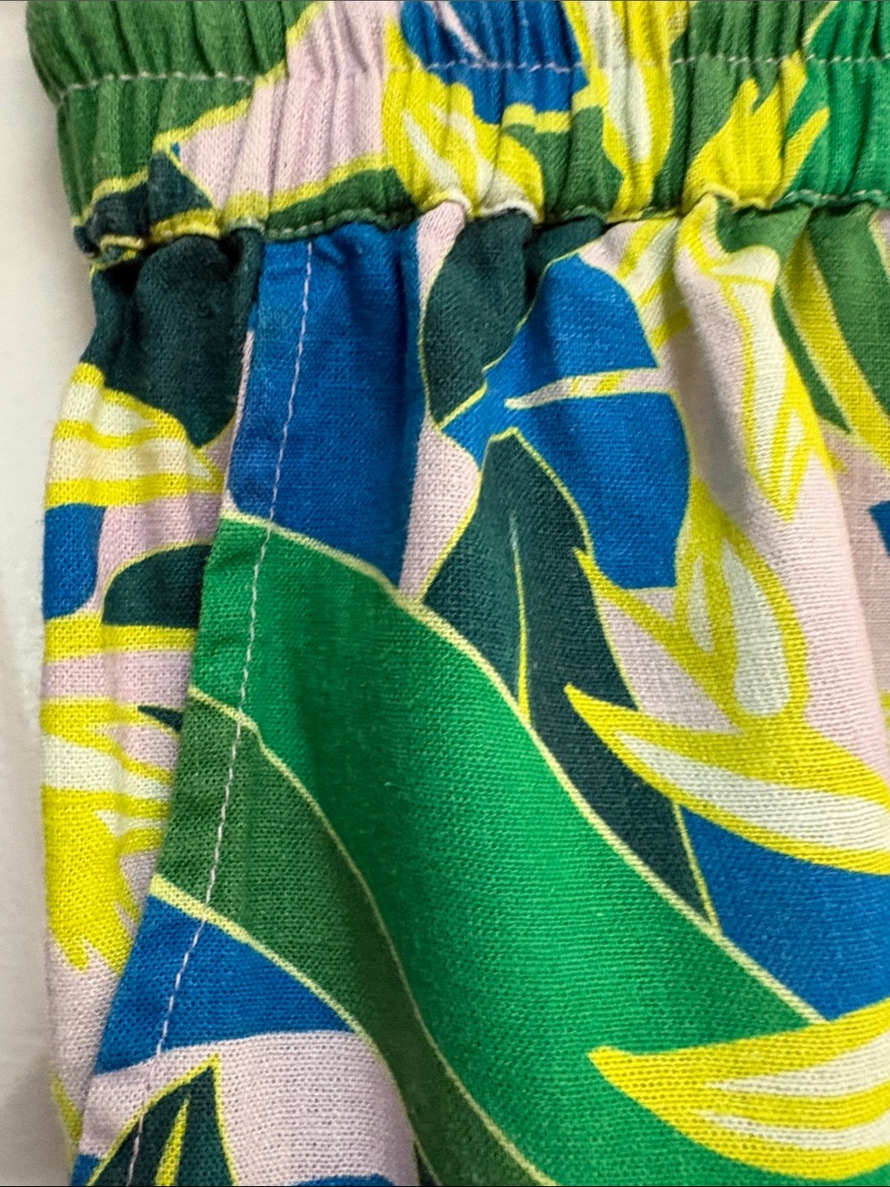 Women’s Tropical Leaf Print Drawstring Shorts - Blue/Green - Picture 3 of 9